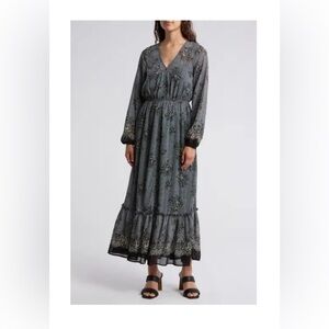 Lovestich Border Print Long Sleeve Maxi Dress
